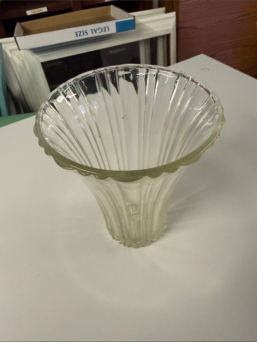 Clear Ribbed Glass Fluted Vase -